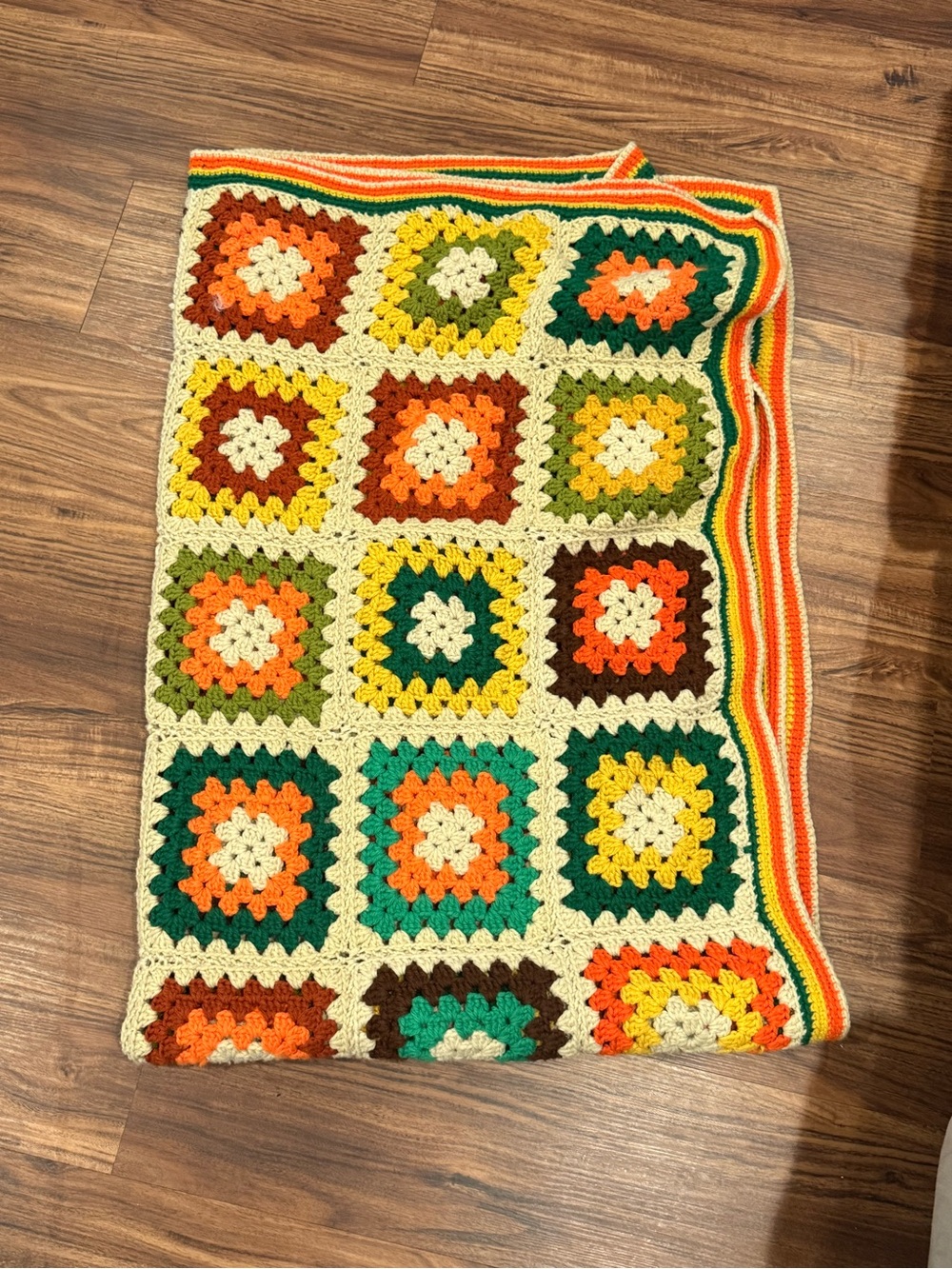 Vintage Handmade Crochet Granny Square
Afghan Blanket 70s Boho Autumn Colors
